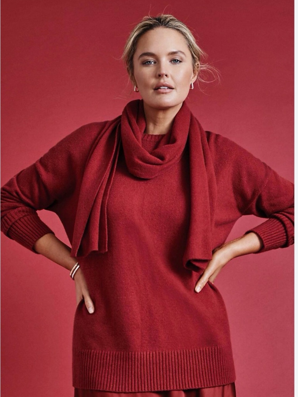 J.Jill Detachable Scarf Crewneck Sweater in Dark Red Pepper, Size Sm Tall- NWT